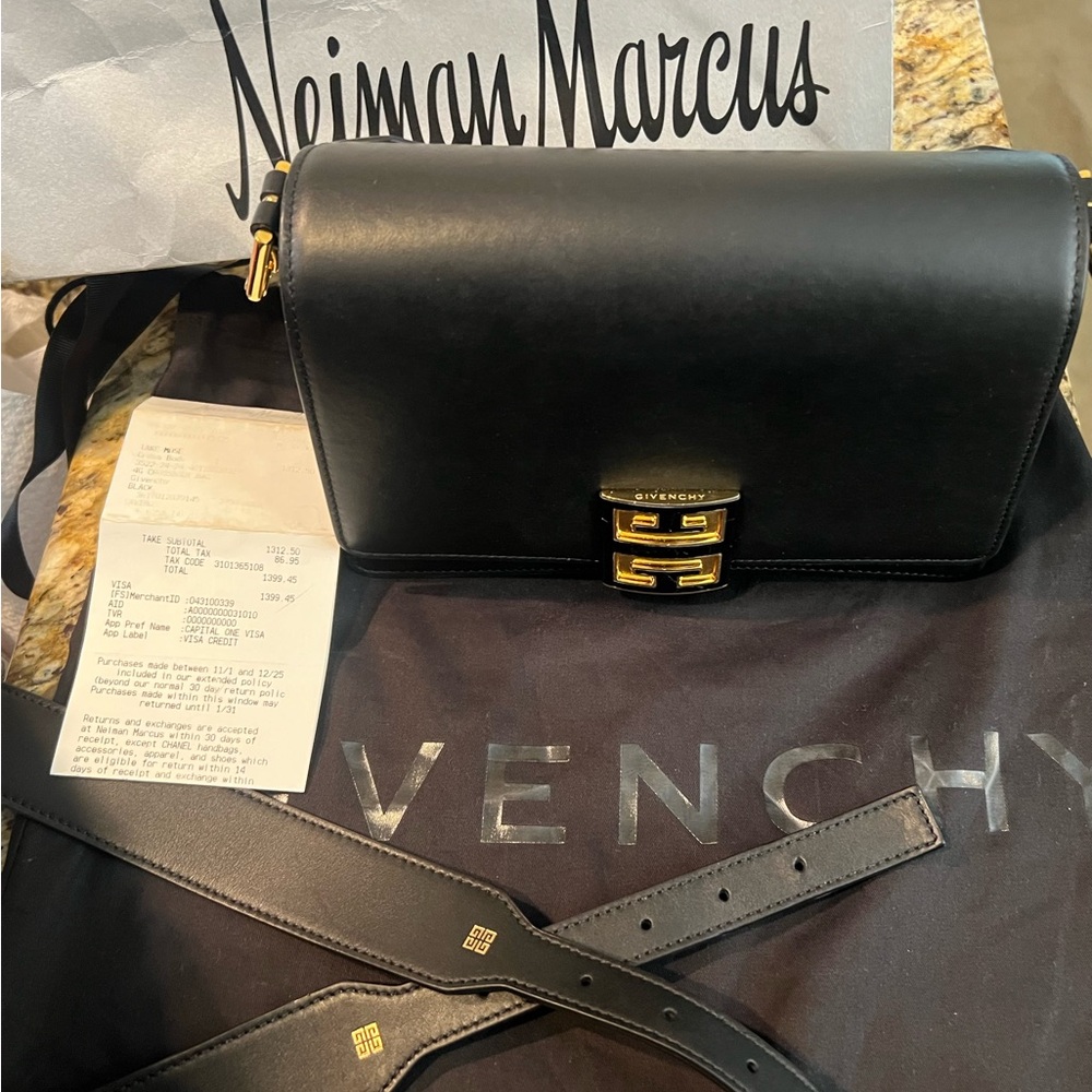 Givenchy Elegant Black Crossbody Bag with Gold Accents